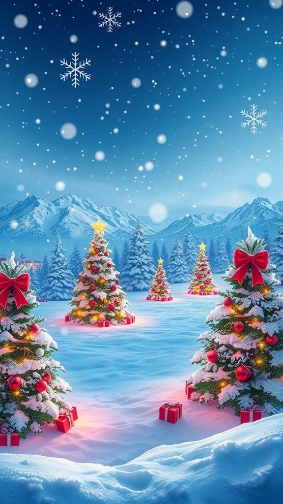 A festive Christmas background for Kindle with snowflakes and Christmas trees.